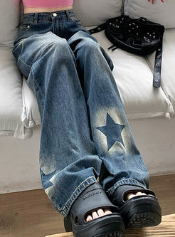 Chic Star Pattern Oversize Jean Pants For Women