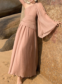 Elegant One Sleeve Pleated Beach Long Dresses