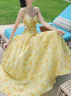 Sweet & Cute Backless Chiffon Floral SunDresses