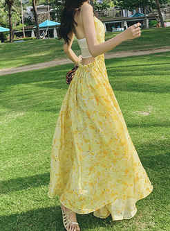 Sweet & Cute Backless Chiffon Floral SunDresses