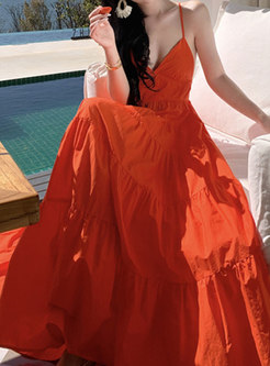 Romantic Backless Big Hem Cami Beach Long Dresses