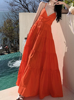 Romantic Backless Big Hem Cami Beach Long Dresses
