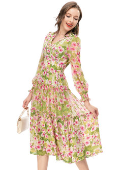 Maiden Long Sleeve Floral Print A-line Dresses