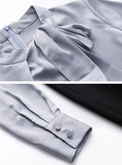 Long Sleeve Silk-Satin Splicing Peplum Office Dresses