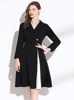 Fashion Notched Collar Contrasting A-Line Dresses