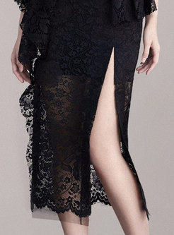 Sexy Plunging Neck Sleeveless Lace High Split Dresses