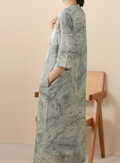 Classy Half Sleeve Printed Mandarin Collar Dresses