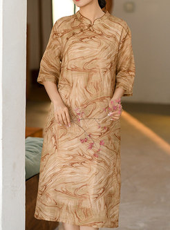 Classy Half Sleeve Printed Mandarin Collar Dresses