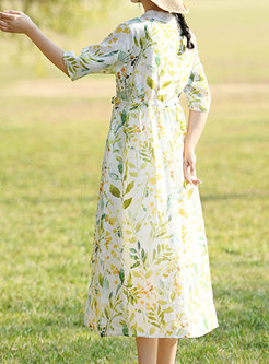 Elegant Turn-Down Collar Printed Maxi Dresses