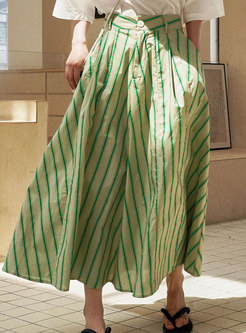 Romance Contrasting Striped Resort Long Skirts