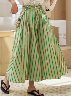 Romance Contrasting Striped Resort Long Skirts