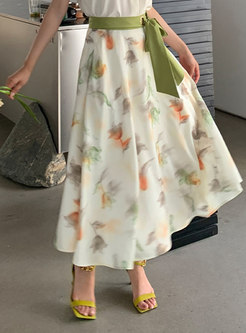 Commuter Tie Waist Floral Print Maxi Skirts
