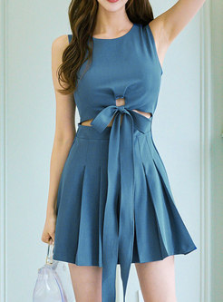Sexy Tie Strap Hollow Out Pleated Dresses