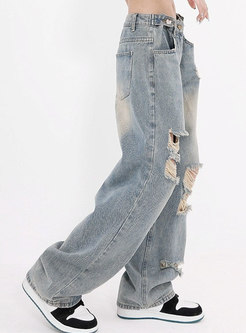 Stylish Ripped Gradient Baggy Jeans