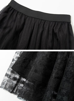 Premium Mesh Embroidered Elastic Waist Skirts