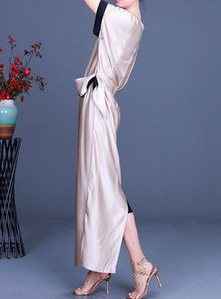 Premium-Fabric Contrasting With Belt Long Dresses