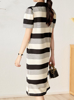 Turn-Down Collar Color Contrast Shift Dresses