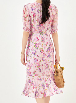Romantic V-Neck Short Sleeve Allover Print Cute Dresses