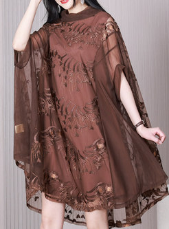 Slouchy Organza Batwing Sleeve Embroidered Shawls