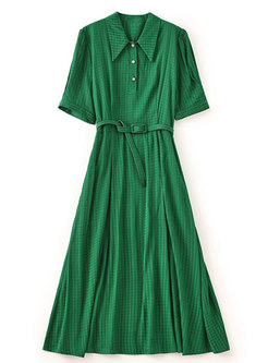 Swing Turn-Down Collar Short Sleeve With Belt Cocktail Dresses