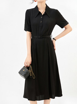 Swing Turn-Down Collar Short Sleeve With Belt Cocktail Dresses