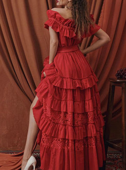 Glamorous Frill Trim Side Lace Pleated Tiered Dresses