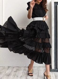 Glamorous Frill Trim Side Lace Pleated Tiered Dresses