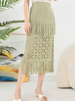 Fashion Fringes Cutout Smocked Skirts