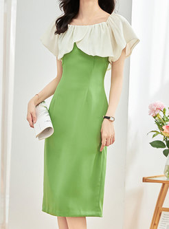 Thin Ruffle Neck Solid Color Dresses