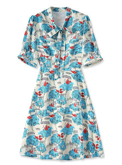 Retro With Front Tie Printed Dresses