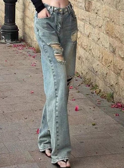 Vintage Ripped High Waisted Jeans For Women