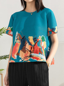 Oversized-Fit Smocked Printed Tops For Women