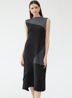 Patchwork Mockneck Midi Dresses For Women