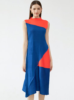 Patchwork Mockneck Midi Dresses For Women