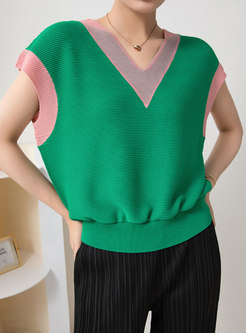 Classy Contrasting V-Neck Knit Vest For Women