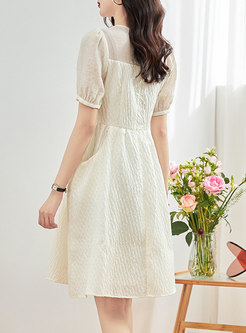 Romantic Puff Sleeve Single-Breasted Skater Dresses