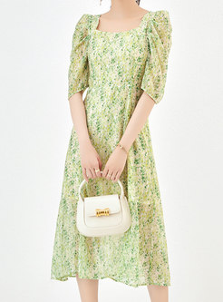 Resort Square Neck Jacquard Floral Dresses