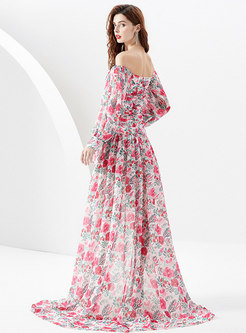 Off-The-Shoulder High Low Hem Floral Dresses
