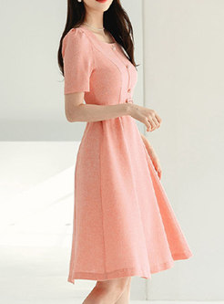 Classy Pearl Button With a Belt Skater Dresses