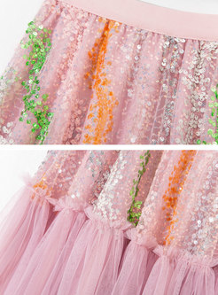 Dreamy Contrasting Sequined Mesh Skirts