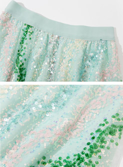 Dreamy Contrasting Sequined Mesh Skirts