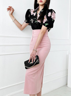 Thin Floral Tops For Women & Solid Pencil Skirts