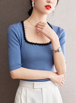 Classy Patch Square Neck Knit Tops