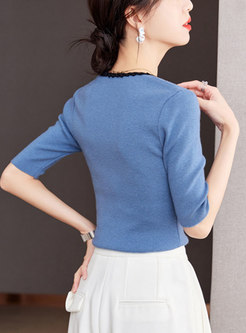 Classy Patch Square Neck Knit Tops