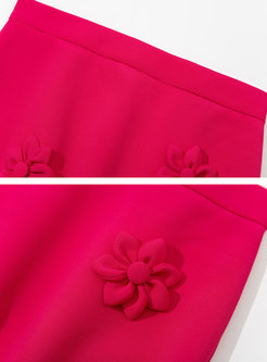 Stylish 3D Flower Detailed Slit Tight Skirts