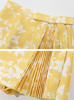 Printed Bow-Embellished Asymmetrical Shorts