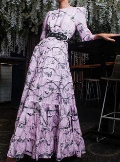 Swing With Belt Printed Long Dresses