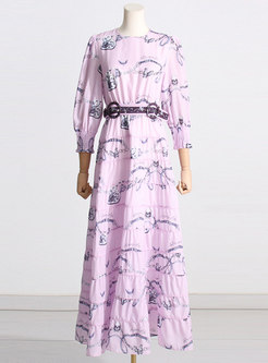 Swing With Belt Printed Long Dresses
