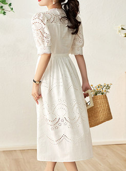 Beaded White Midi Dresses With Sleeves
