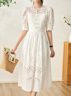 Beaded White Midi Dresses With Sleeves
